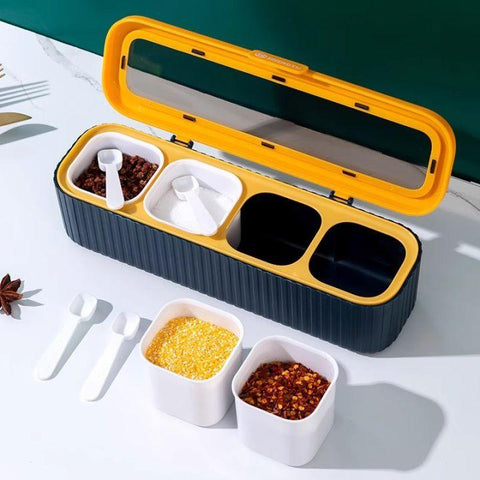 4 Compartment Spice Storage Box with Lid and Spoons Modern Kitchen Seasoning Organizer (Copy)